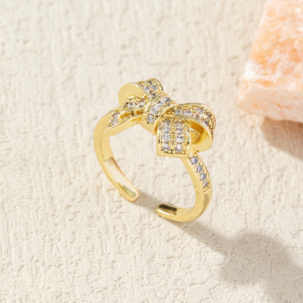 Diamond Bow Copper Plating 18K Gold-plated Ring