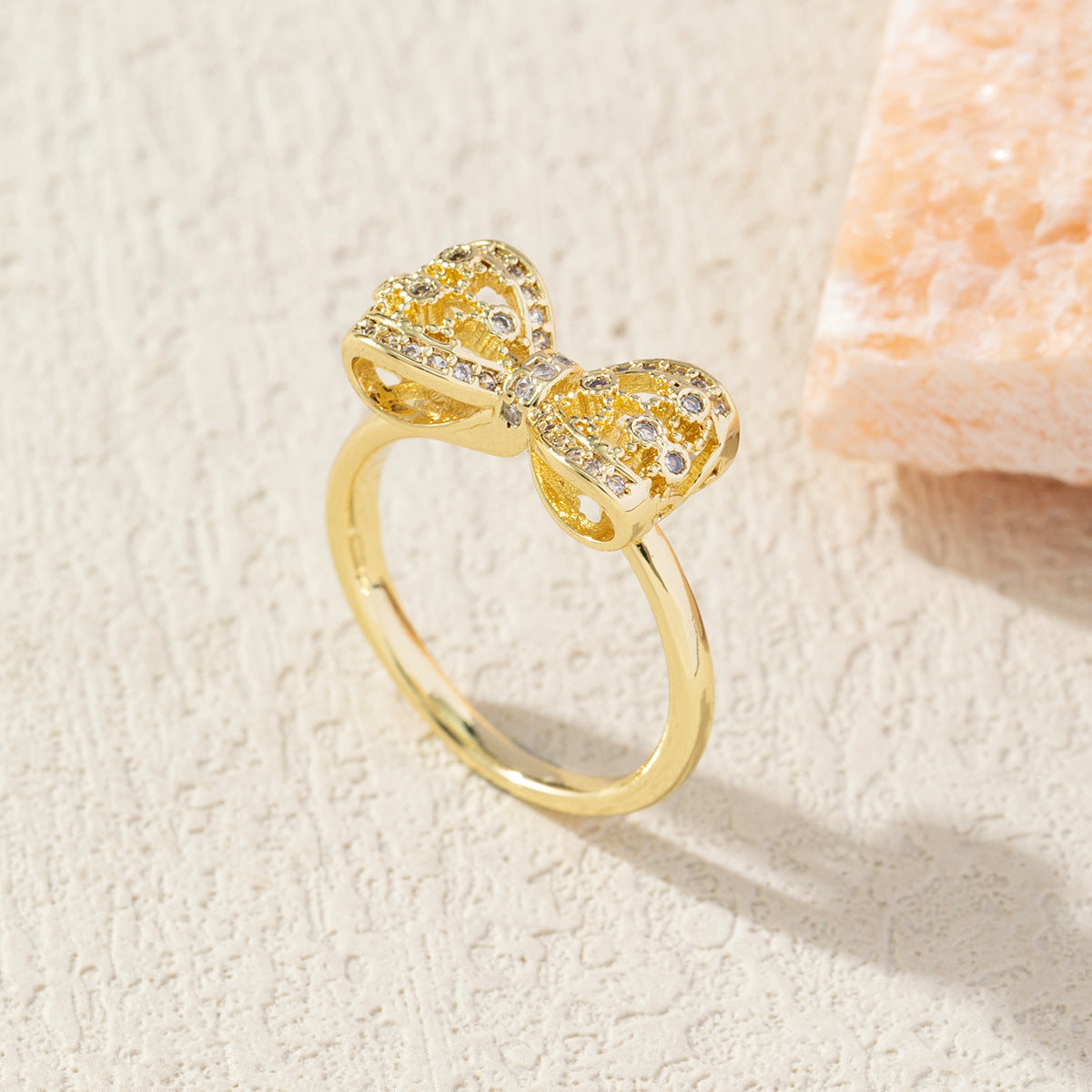 Diamond Bow Copper Plating 18K Gold-plated Ring