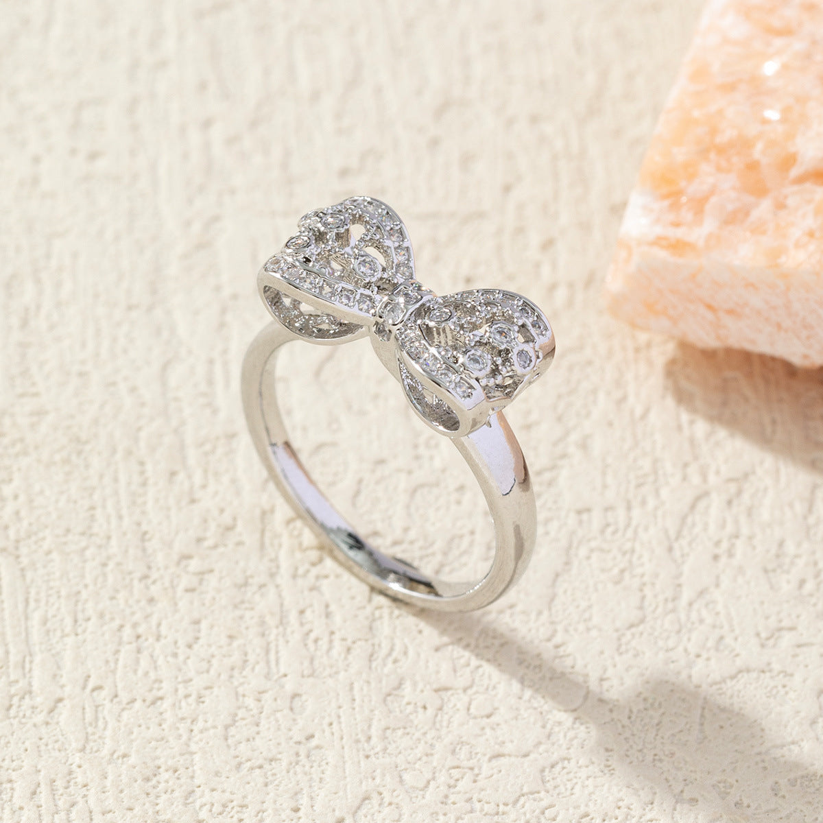 Diamond Bow Copper Plating 18K Gold-plated Ring