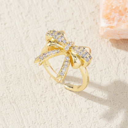 Diamond Bow Copper Plating 18K Gold-plated Ring