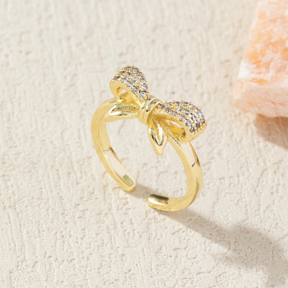 Diamond Bow Copper Plating 18K Gold-plated Ring