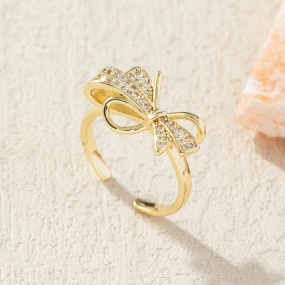 Diamond Bow Copper Plating 18K Gold-plated Ring