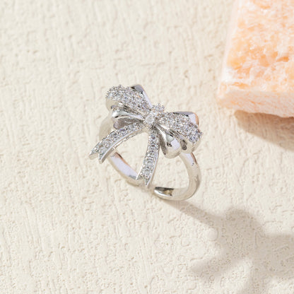 Diamond Bow Copper Plating 18K Gold-plated Ring