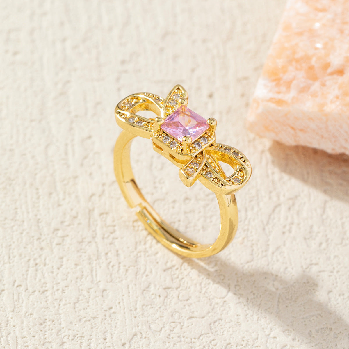 Diamond Bow Copper Plating 18K Gold-plated Ring